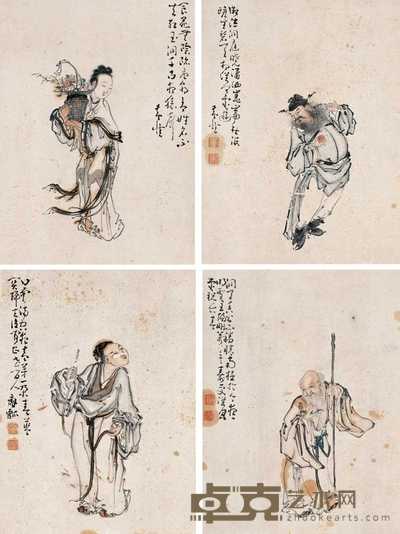 黄慎 人物（四帧） 镜心 26×19cm×4